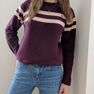 Vintage 90's Polo Ralph Lauren Varsity Striped Logo Embroidered Crewneck Sweater